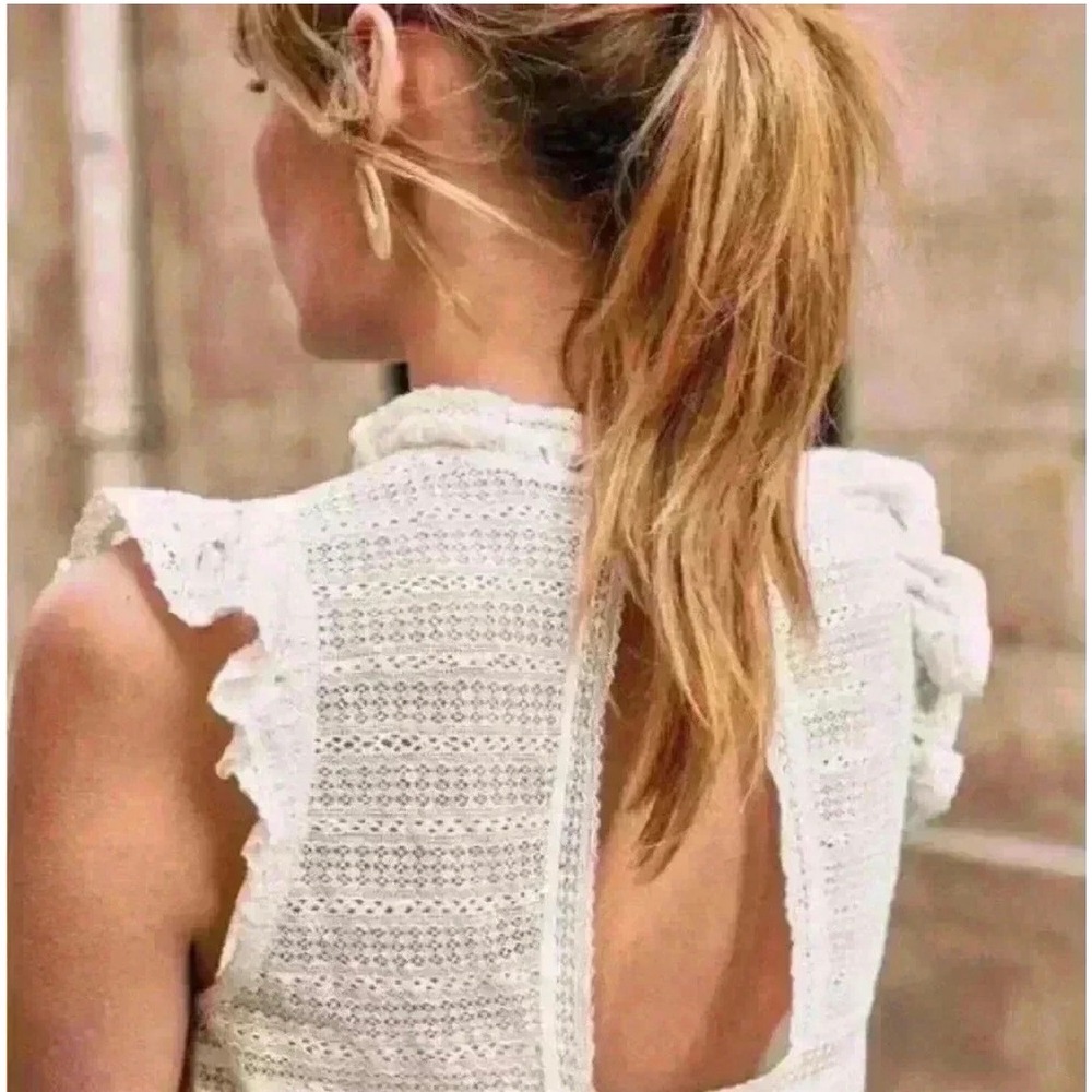Altar'd State White Lace Pintuck Sleeveless Tiered Boho Mini Dress Medium - Picture 4 of 11